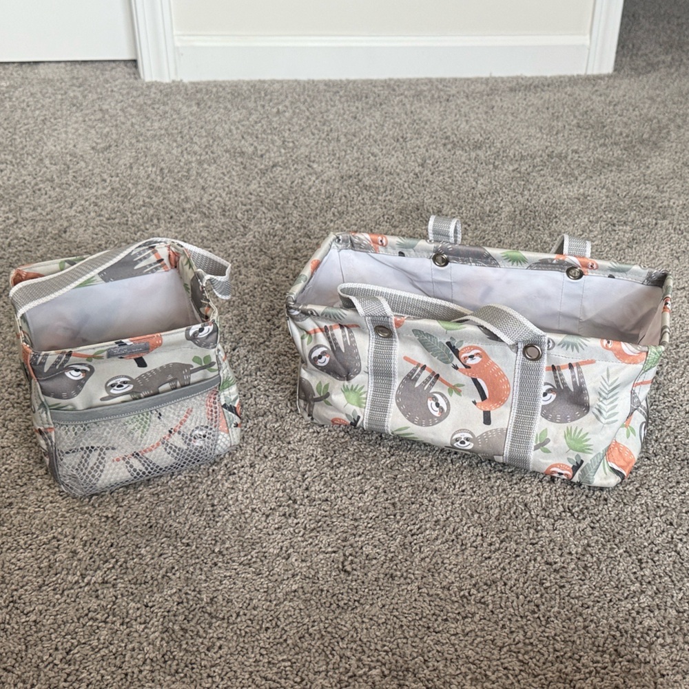 Thirty One Sloth Print Accessory Set - Gray and White